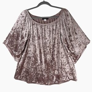 American City Wear Pink Top Crushed Velvet Off-The-Shoulder 3/4 Sleeve